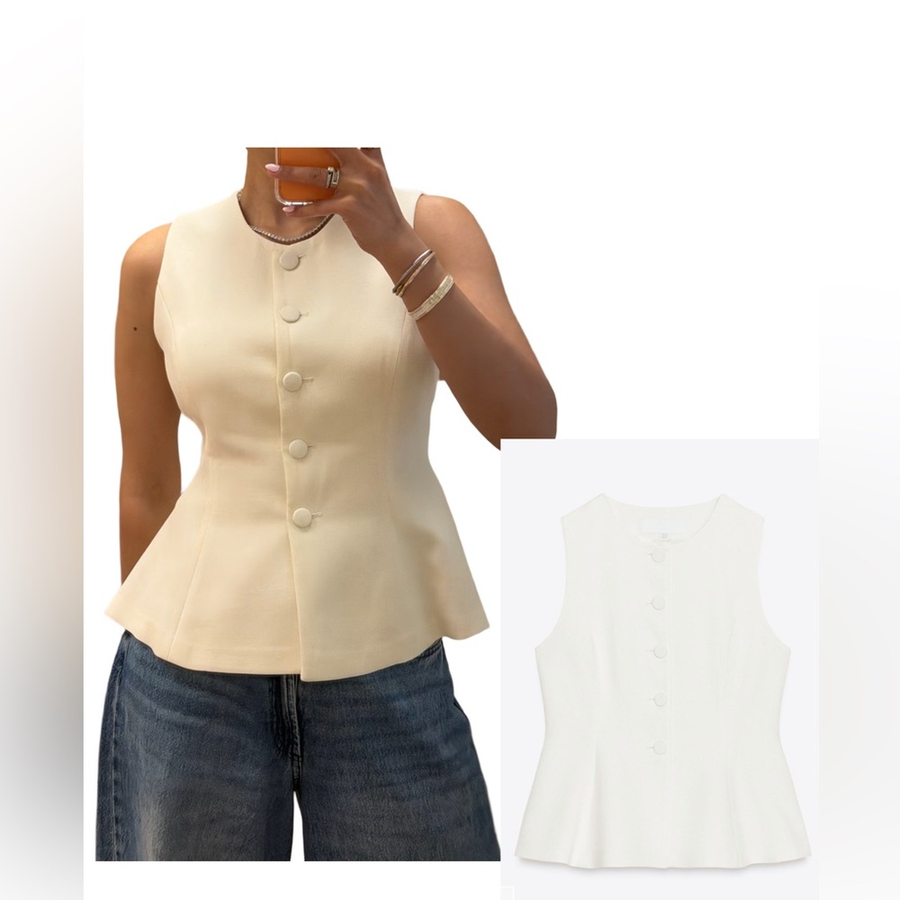 Zara Vest Peplum Sleeveless Ivory Top